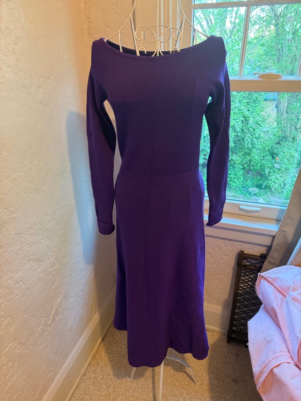 Ann Taylor Deep Purple Long-Sleeve Midi Dress